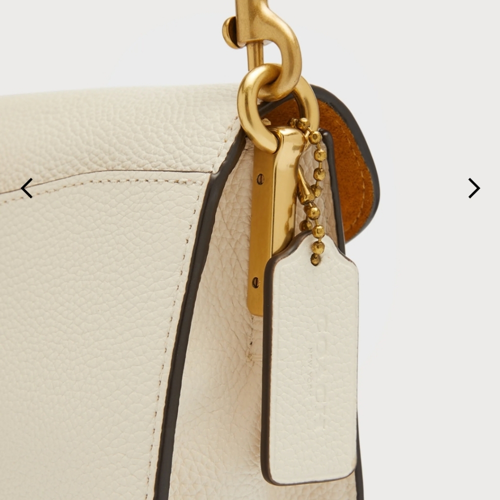 COACH Logo Closure Pebbled Leather Shoulder Bag in white/chalk/brass - Picture 8 of 17